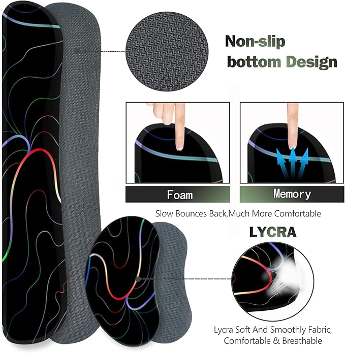 ARTSO Gaming Mouse Pad Wrist Support Set XXL Large Desk Mat Mousepad + Keyboard Wrist Support+ Mouse Wrist Rest+Coaster 4in1 Ergonomic Memory Foam Stitched Edge for Home Office -Colorful Lines