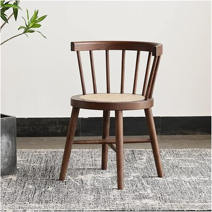 Adjustable Office Computer Chair with Armrest Solid Wood Chair Home Dining Chairs Balcony Leisure Single Back Chairs Rattan Chair(Walnut Color)