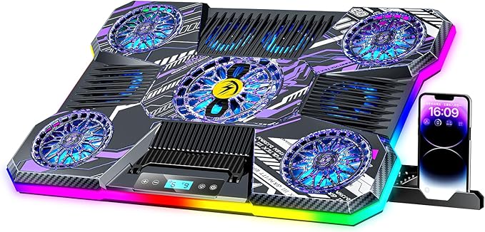 ChillCore Laptop Cooling Pad RGB Laptop Fan Cooling Pad 9 Fans for 15.6-19.3 Inch Laptops Gaming Laptop Cooler with 8 Height Stands 2 USB Ports - A21 Pattern