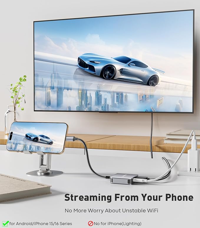 USB C to HDMI 2.1 Adapter with 100W USBC Charging Port Supports [8K 4K@120Hz/60Hz HDR] 48Gbps Thunderbolt to HDMI Adapter Compatible for Laptop iPhone 15/16 Switch 1/2 Steam Deck