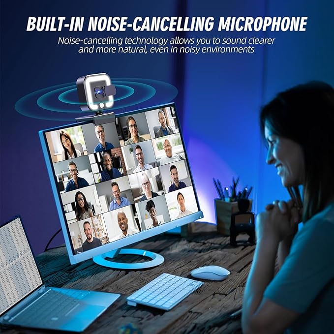 4K Webcam with Microphone and Fill Light HD Autofocus Computer Camera for Pc Laptop Desktop Video Calling Fine Workmanship