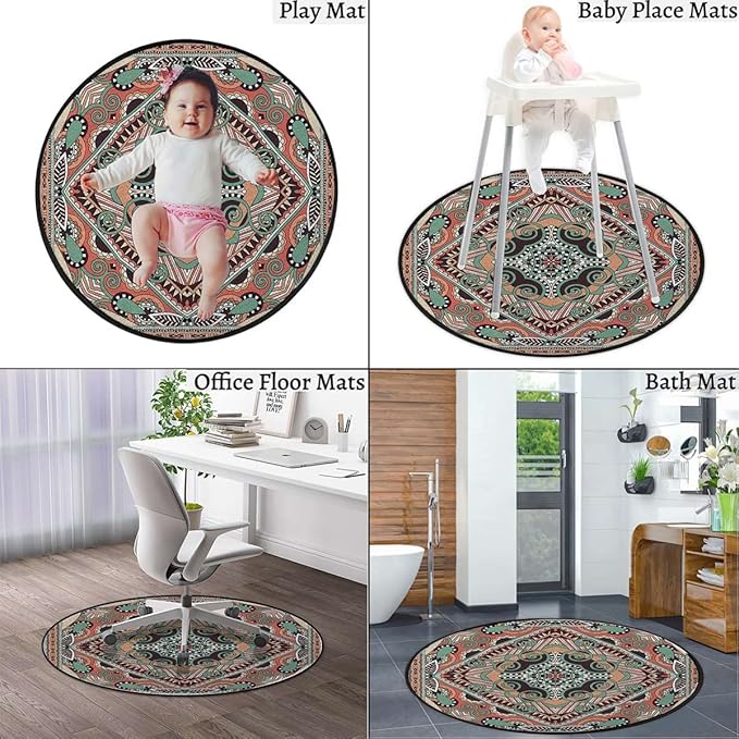 Abstract Chair Mat for Hardwood Floor Round Floor Mats for Office Chair Computer Gaming Desk Mat for Rolling Chair Non-Slip Gaming Rug 70s Party Hippie Vintage MiniTan Umber Brown Diameter 39.3 in