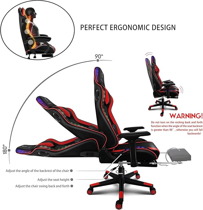 TBQATNTS Gaming Chair for AdultsComputer Chair with High BackBig and Tall Gaming Chairs with Footrest and MassagePU Breathable Material with Headrest and Lumbar SupportSuitable for GamerBlackB