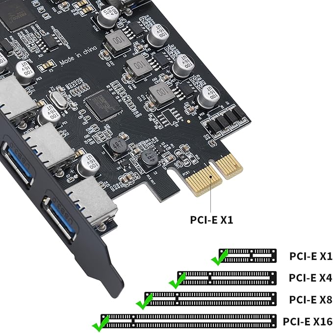PCIe to USB 3.0 5X USB-A and 2X USB-C Ports Expansion CardPCI Express Internal USB 3 Hub Converter for Desktop PCS Riser Card