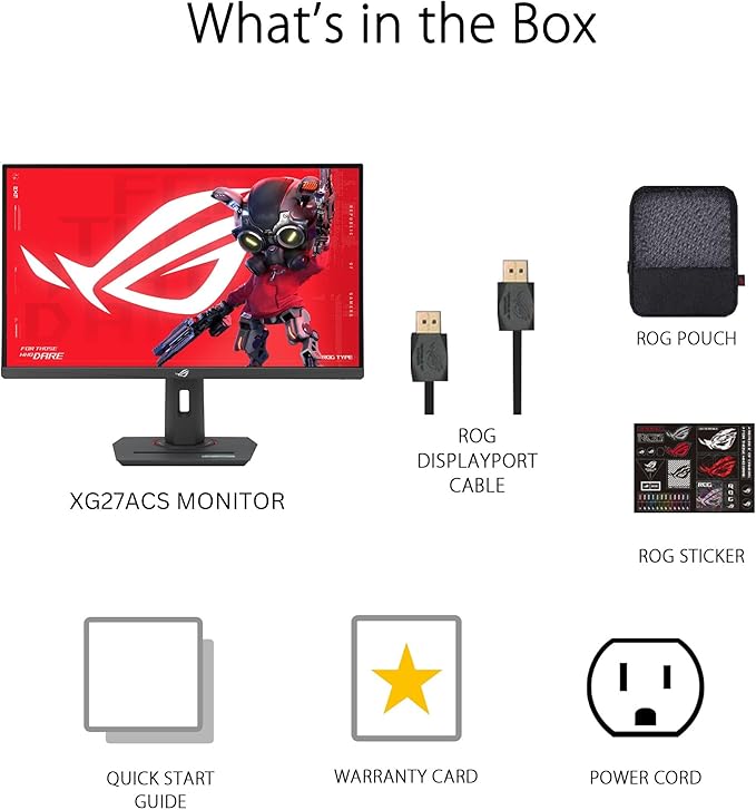 ASUS ROG Strix 27” QHD (2560x1440) HDR400 USB-C Gaming Monitor (XG27ACS) 180Hz1ms Fast IPS 133% sRGB Extreme Low Motion Blur Sync G-Sync Compatible DisplayWidget Tripod Socket 3 Year Warranty