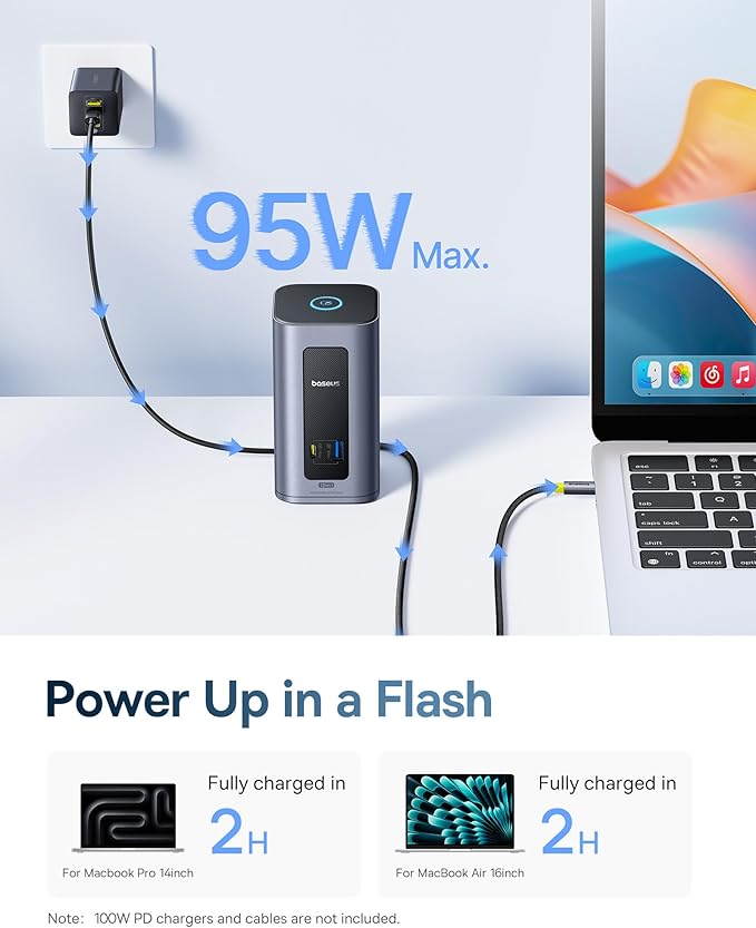 Baseus Docking Station Dual Monitor for macOS/Win Nomos Mac Air(12 in 1) Laptop Dock Station with 2K HDMI 10Gbps USB Ports 1Gbps Ethernet PD 100W(No Power Adapter)