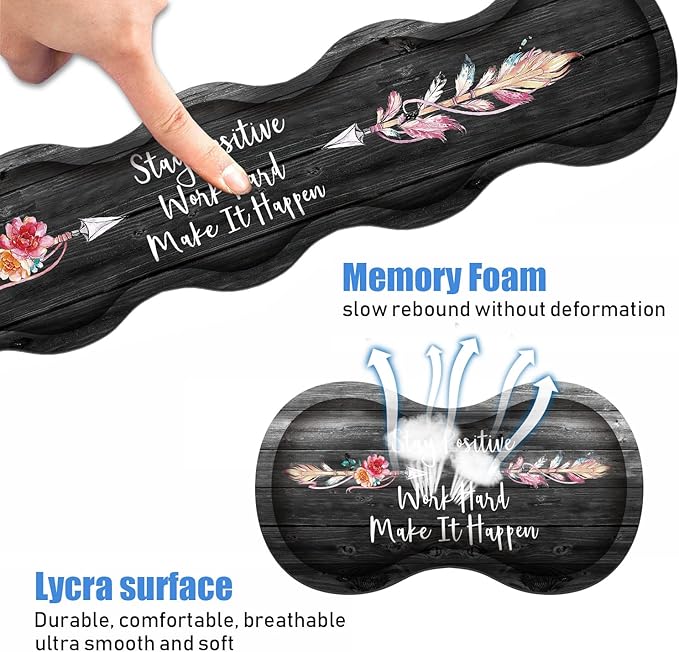 Ergonomic Keyboard Wrist Rest &amp Mouse Pad Wrist Rest Set Stay Positive Work Hard and Make It Happen Pattern Inspirational Quote Large XXL Gaming Desk Mat Memory Foam Easy Typing Pain Relief