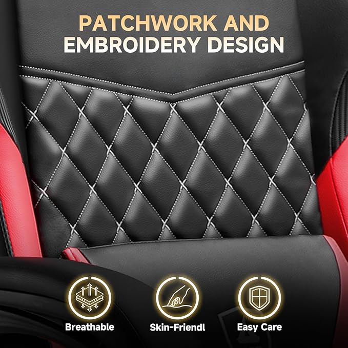 GTPLAYER Gaming Chair High Back Leather Computer Gaming Chair with Footrest Ergonomic Height Adjustable Office Chair with Removable Cover and Lumbar Support for Gaming and Work (Red)