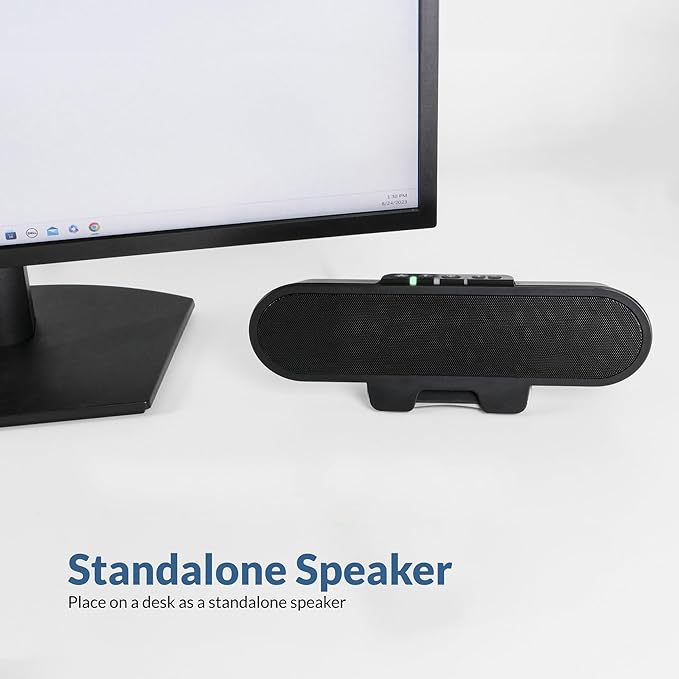 Cyber Acoustics USB &amp Bluetooth Speaker Bar (CA-2890PRO) USB Powered with Speakerphone for PC and Bluetooth for Connection to Smartphones Clamps to Monitors up to 2 Inches Thick 20 Watts