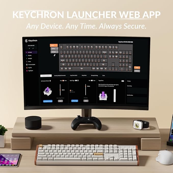 Keychron K10 HE Hall Effect Keyboard Wireless Magnetic Switch Hot Swappable Adjustable Actuation Rapid Trigger Mode with Aluminum + Wood Frame Full-Size Custom RGB for Mac Windows Linux - White