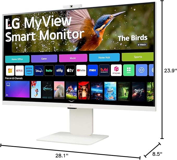 LG 32SR85U-W Smart Monitor 32-inch 4K UHD (3840x2160) IPS Display webOS 23 USB Type-C 90W PD Built-in FHD Webcam &amp Speaker HDR 10 AirPlay 2 Screen Share Bluetooth White
