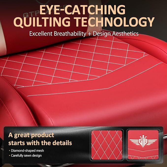 GTPLAYER Gaming Chair with Footrest Big and Tall Game Chair High Back Computer Office Chair with Lumbar Support for Adults Ergonomic Swivel Games Chair with Cushion Gaming Leather Red