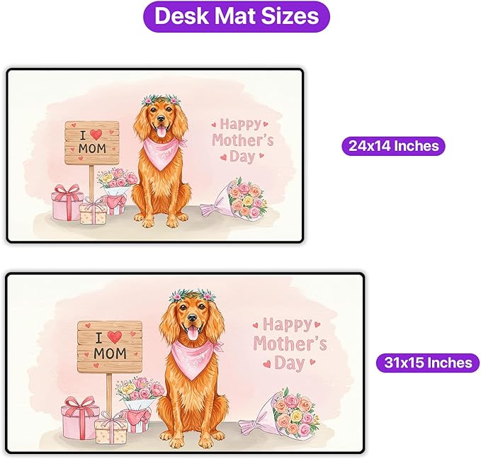 Happy Mother's Day English Setter Love Dog Mom Heart Flower Desk Mat Full Keyboard Mouse Pad Dog Lover Large Mousepad 12004