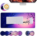 Mouse PadLarge Desk Mat Set 4in1 XL Mousepad + Keyboard Wrist Rest+Mouse Wrist Rest+Coaster with Ergonomic Desk Pad for Home Office Table Computer Cover -Cat and Birds on Branch