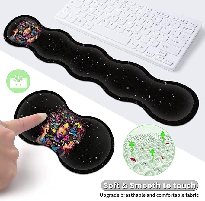 Ergonomic Keyboard Wrist Rest + Large Mouse Pad + Mouse Wrist Support Set Memory Foam Mouse Wrist Non-Slip Rubber Base Extended Gaming Mousepads XXL Funy African Women Portrait Desk Mat Decoration