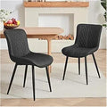 Adjustable Office Computer Chair with Armrest 2pcs Leather Upholstered Dining Chairs with Solid Metal Legs Curved Backrest(Black)