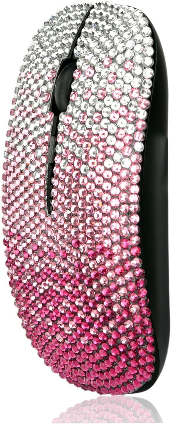 WONGS Bling Wireless Mouse Gradient Pink Crystal Rhinestone Rechargeable Wireless Silent Slim Mouse Sparkly Computer Mice with USB for LaptopNotebookPCMacBook - Gradient Black