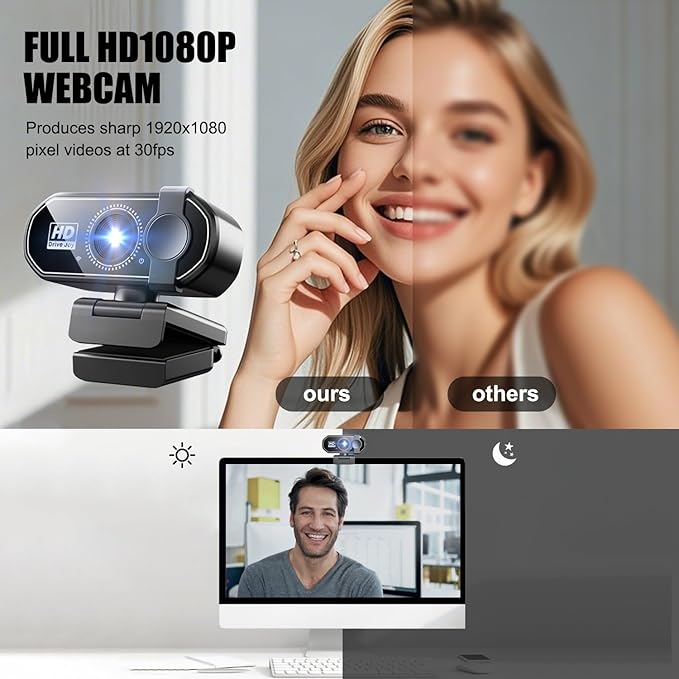 1080P Web Cam with Microphone Streaming Webcam with Privacy Cover 120° View Plug &amp Play Computer Camera for Windows/MacOS/Linux for Video Conferencing/Gaming/Conferences