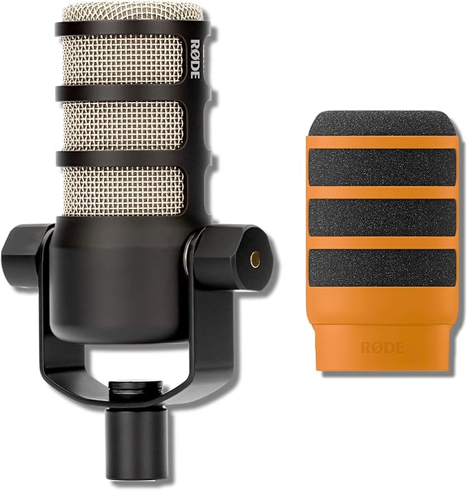 Rode PodMic Cardioid Dynamic Broadcast Microphone with WS14 PodMic Pop Filter - Orange