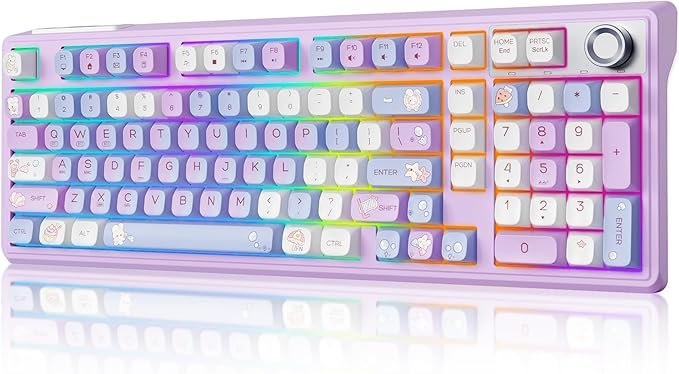 F98 Wireless Mechanical Keyboard with Knob Thocky Creamy Keyboard with Number pad Hot Swappable RGB Backlit Keyboard BT 5.0/2.4G/USB-C for Mac Laptop &amp PC Gaming Keyboards Pink