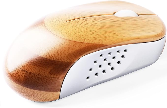 Icemouse Wireless Bamboo Mouse – Rechargeable Silent Optical Mouse 4 DPI USB Receiver Eco-Friendly for Laptop &amp PC