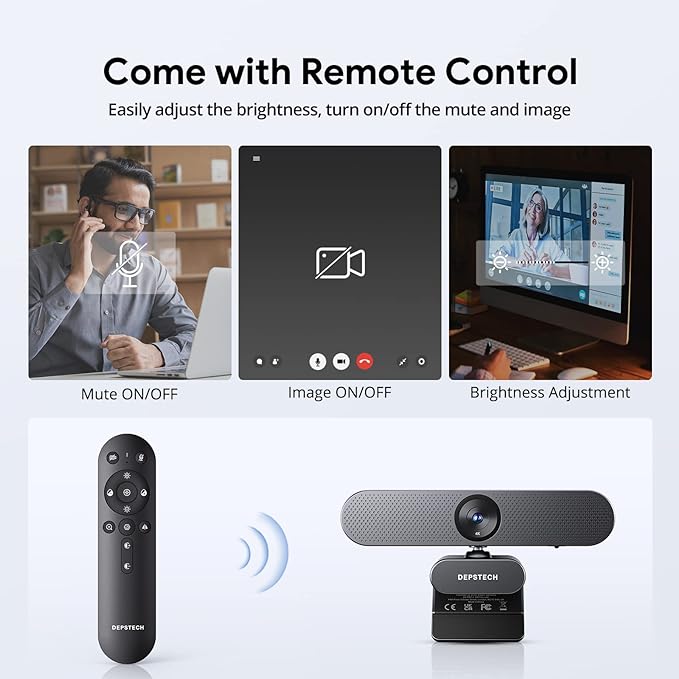 DEPSTECH Webcam 4K Zoomable Webcam with Microphone and Remote Equipped with Sony Sensor 3X Digital Zoom Noise-Canceling Mics Auto-Focus Computer Camera for PC/Mac/Laptop/Zoom/Teams/OBS/Google