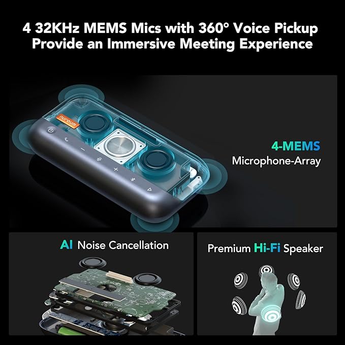 NUROUM Conference Room Camera System 5X Optical Zoom 4 Noise Cancellation Microphones All-in-one Video Conferencing System 1080P PTZ Webcam Bluetooth Conference Speaker for Business