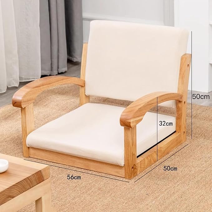 ELEFOCUS Japanese Floor Chair with Armrest and Backrest Portable Japanese Legless Chair with Backrest(Log Green)