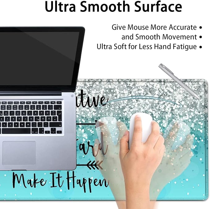 Large Mouse Pad Extended Office Desk Pad 31.5x11.8in Ergonomic Memory Foam Mouse Wrist Rest Support for Home Office Computer Writing Pad Work Hard Inspirational Blue Gradient Gilt Gaming Mouse Mat