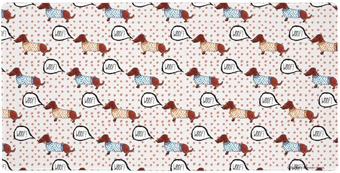 Woof Goes The Wieners Dachshunds Dogs in Sweaters Pattern Large Gaming Mouse Pad Desk Mat with Stitched Edges Non-Slip Base
