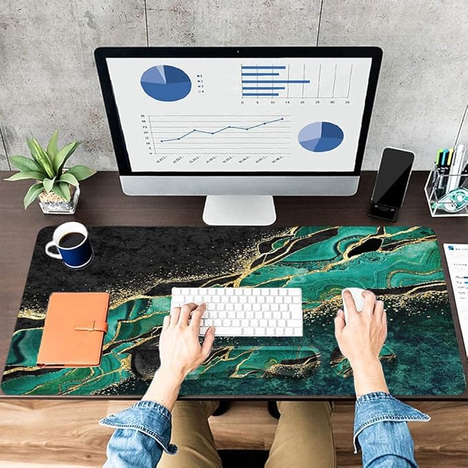 LATEEFAH Desk Mat Mouse Pad with Wrist Rest 4-in-1 Large Mouse Pads for Desk Ergonomic Mouse Pad and Keyboard Wrist Rest Gaming Keyboard Mat for Office Home