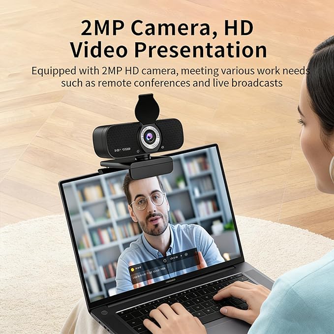 USB Webcam Builts in Noise Cancelling Microphones and Adjustable Tripods Stand for Highly Definition 1080P 2K 4K Video R