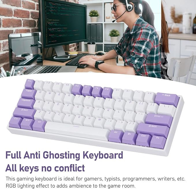 60% Mechanical Gaming Keyboard 2.4G / Bluetooth/USB C Wired Keyboard with Red Switch 61 Keys Anti Ghosting &amp Hot Swappable Dynamic RGB Backlight Gaming Keyboard for PC