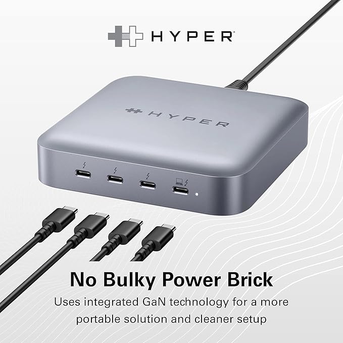 HyperDrive USB-C &amp Thunderbolt 4 Hub with Integrated GaN Power Source - Three Thunderbolt 4 Downstream Ports and One Upstream Port with 96W Passthrough Charging