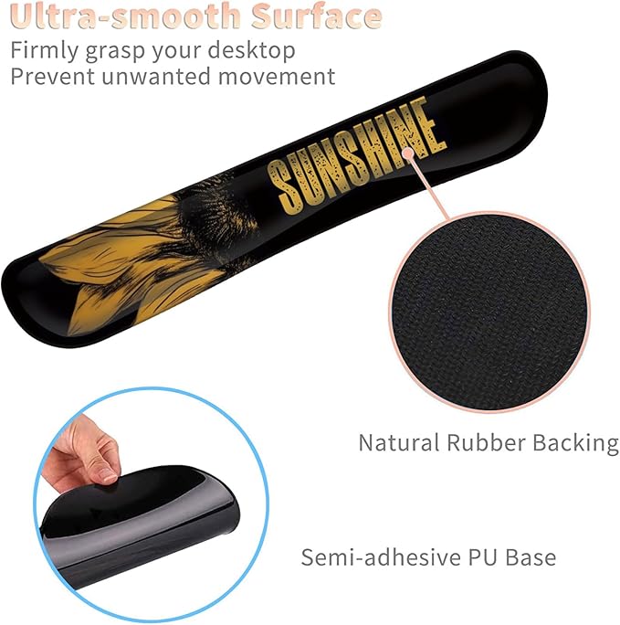 Keyboard Wrist Rest and Mouse Pad Wrist Support Set with Coffee Coaster Non-Slip PU Base for Gaming and Office Comfortable &amp Lightweight for Easy Typing &amp Pain ReliefSunflower