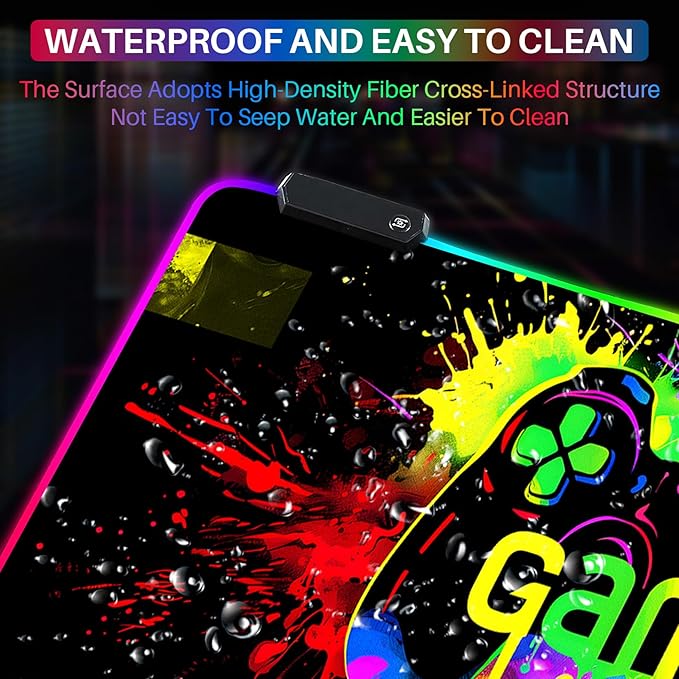 XL Led Gaming Mouse Pad with 14 Light Modes - Light Up Gamer Mouse Pad31.5 x 11.8in Non-Slip Gamepad Style RGB Large Gamer MousepadBlack Long Glowing Gaming Accessories for DeskWaterproof