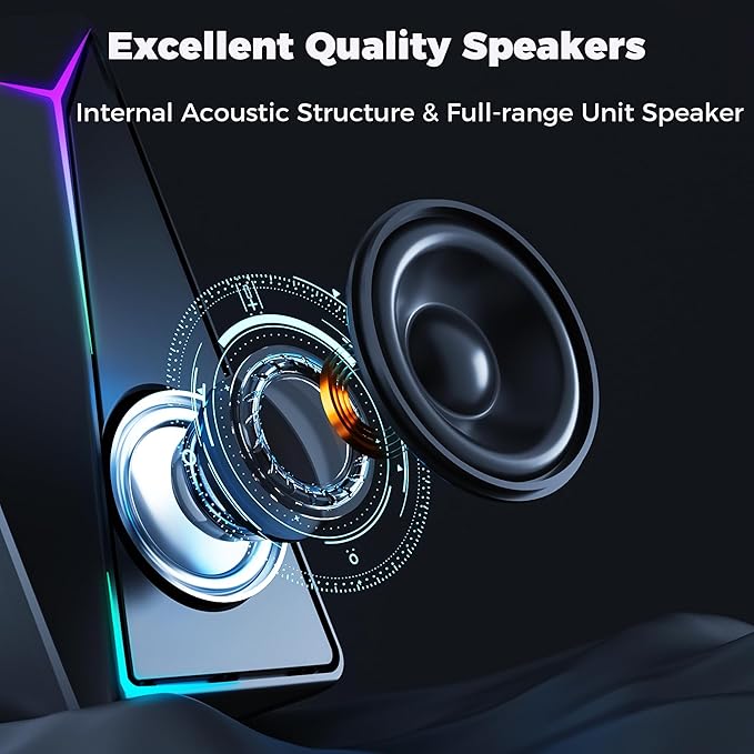 ROSON Computer Speakers Gaming PC Speakers with Enhanced Bass and Volume Control Stereo 2.0 USB Powered 3.5mm Aux Multimedia Speakers for Laptop/Desktop/Tablets/Phone