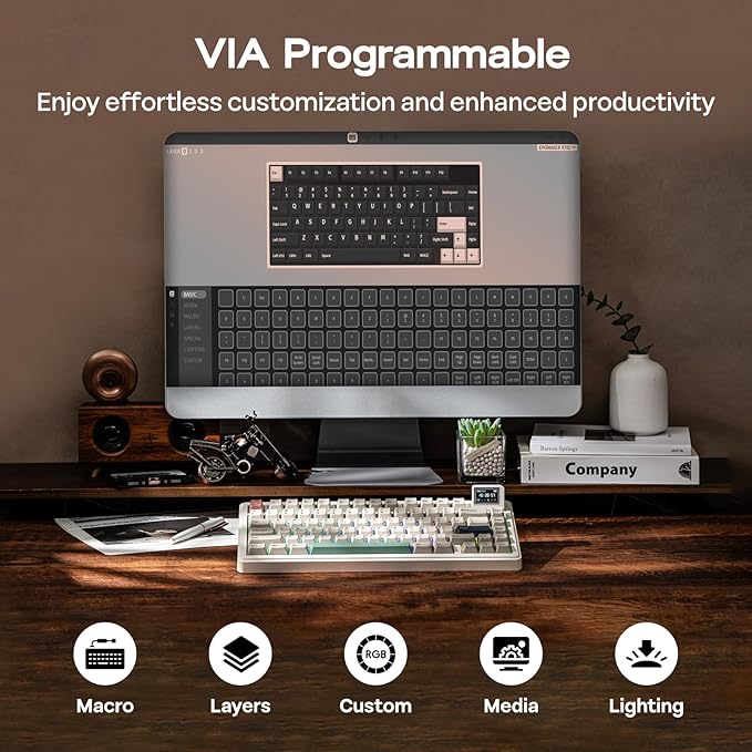 EPOMAKER RT82 Wireless Mechanical Keyboard with Screen VIA Custom 2.4GHz/USB-C/BT5.0 RGB Backlit Gasket 5-Paddings PBT Keycaps Hot-Swap Retro Gaming Keyboard (Sea Salt Silent)