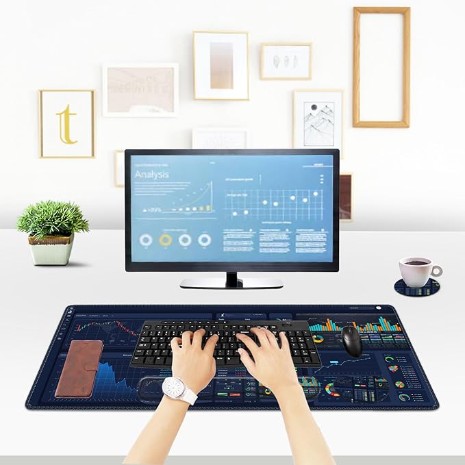 ToLuLu Extended Gaming Mouse Pad Memory Foam Ergonomic Keyboard Mouse Wrist Rest Support Set Large Desk Mat with Stitched Edges Non-Slip Base Mousepad for Home Office and Game Stock Market