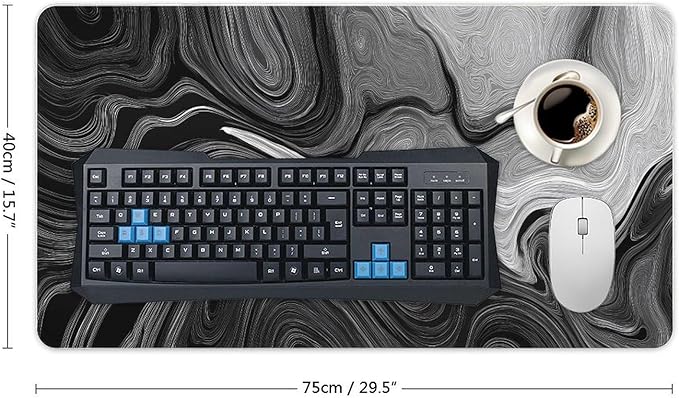 Black and White Topographic Map Gaming Mouse Pad Non-Slip Rubber Base 2XL Mousepad with Stitched EdgesWaterproof Washable Mouse Mat for Desk Home Office Gaming 29.5x16