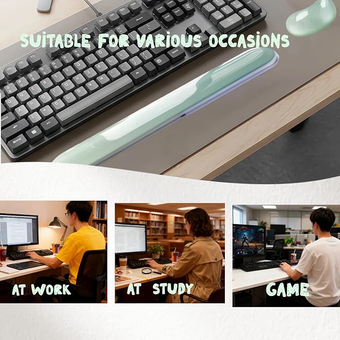 Gel Keyboard and Mouse Wrist Rest SetErgonomic Silicone Wrist Support for Typing Pain Relief Non-Slip Cooling Gel Pad for Office Computer Laptop Gaming 2-Pack(Gradient Green)