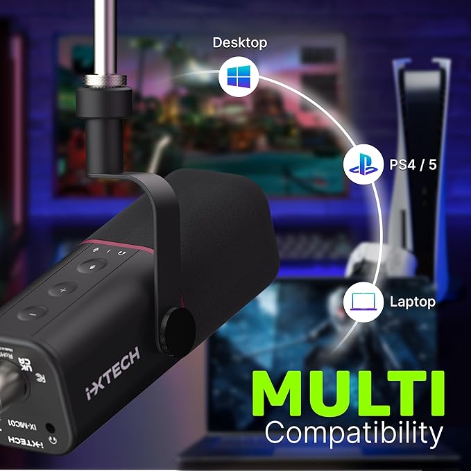 IXTECH Cardioid Dynamic Microphone with Mic Cover Vocal USB XLR Microphone for Podcasting Streaming Recording Gaming and Voice-Over (Black)