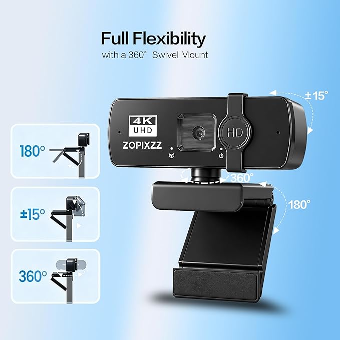 4K Webcam with Tripod PC Ultra HD Web Camera with Microphone PDAF AutofocusPrivacy CoverUSB A &amp USB C Adapter Plug &amp PlayIdeal for Business Meetings&ampLive Streaming