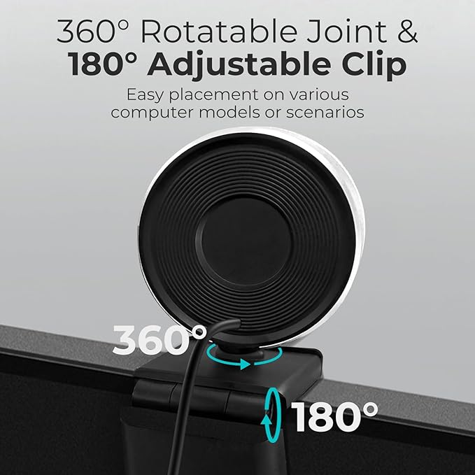 2K Webcam for PC with Microphone &amp Built-in Light USB Computer Camera for PC/Laptop/Mac/Monitor Streaming Webcam with Privacy Cover for Zoom/Skype/Teams/Video Calling/Conference/Online