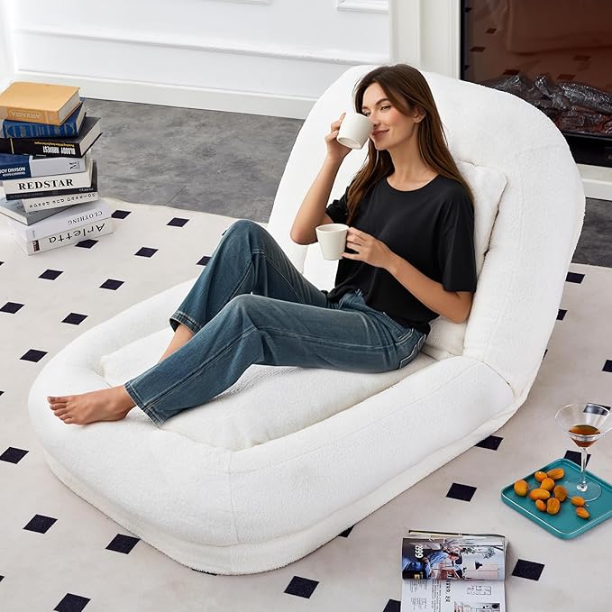 Folding Floor Lounge Chair - 5-Position Adjustable Sofa Chair for Gaming &amp Meditation Plush Ergonomic Support Portable Foldable Design for Living Room Apartment Small Space (Beige)