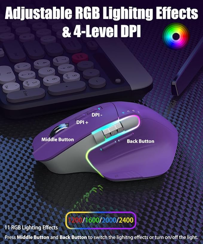 Typewriter Style Mechanical Gaming Keyboard with Tri-Mode Wireless Gaming Mouse with Two Scroll Wheels