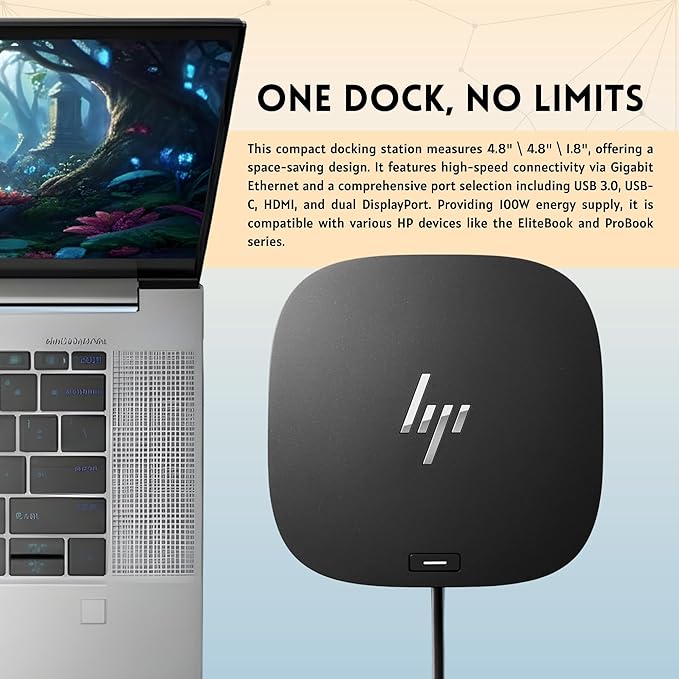 HP 5TW10AA 120W Docking Station for Laptop Dual Monitor USB-C G5 Dock with HDMI DisplayPort USB-C Cables (NEW)