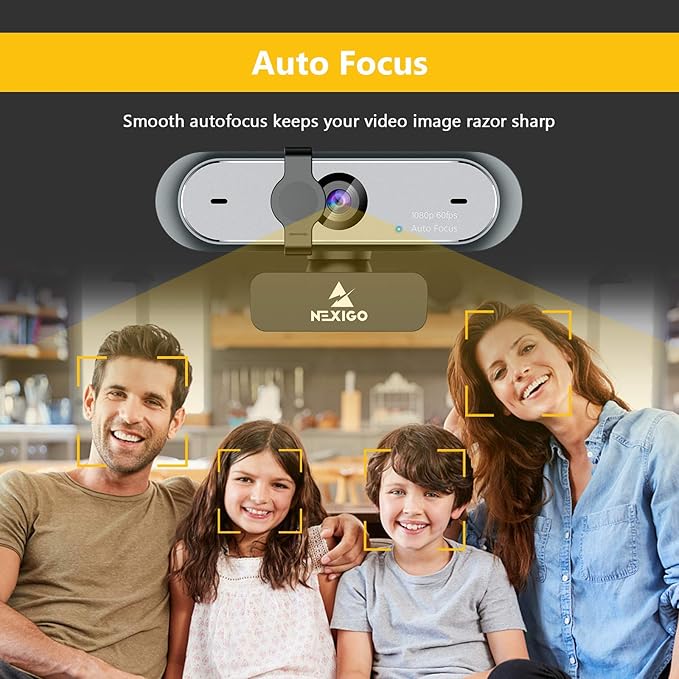 NexiGo N660P 1080P 60FPS Webcam with Software Control Dual Microphone &amp Cover Autofocus HD USB Computer Web Camera for OBS/Gaming/Zoom/Skype/FaceTime/Teams/Twitch (Renewed)