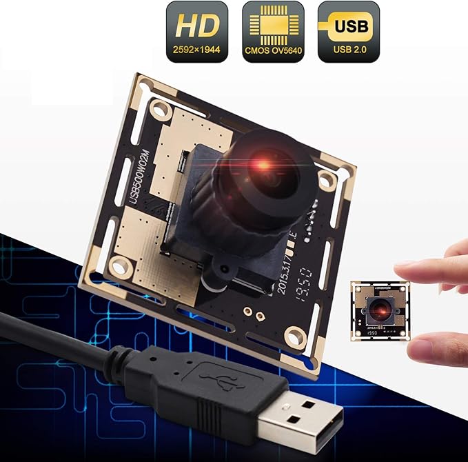 5 Megapixel USB Camera Module HD 2592X1944 Webcamera with CMOS OV5640 Sensor Machine Vision Mini Webcam for Windows Mac Andriod LinuxPlug&ampPlayOTG Camera (2.1mm Lens)