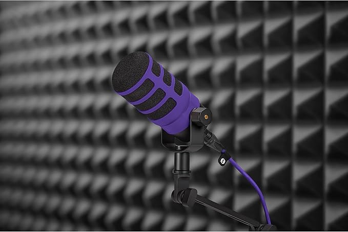 Rode PodMic Cardioid Dynamic Broadcast Microphone with WS14 PodMic Pop Filter - Purple